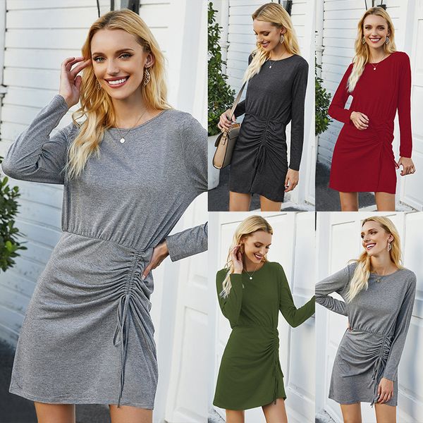 

2020 new style for autumn and winter european and american womens skirt pleated long-sleeved dress, White;black