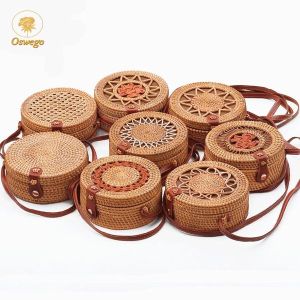 

oswego rattan bags for women circle hand-woven retro literary straw beach bag 2020 new summer crossbody handbag shopping purse