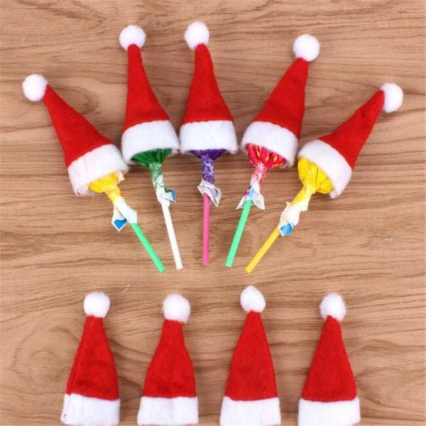 

10pcs/pack mini christmas hat xmas lollipop hat mini wedding gift creative caps christmas tree ornament decor santa claus