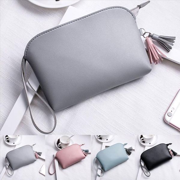 

multifunction purse makeup cosmetic bag toiletry case pouch travel portable bag tassel solid color makeup bag