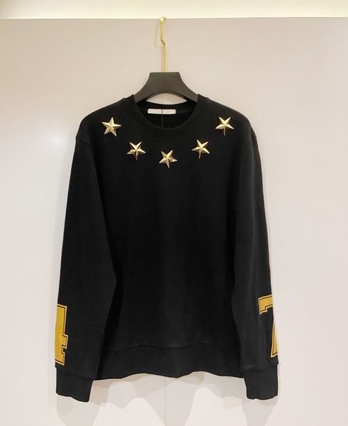 

2020 man sweatshirts new hip hop sweatshirt cotton smooth handsome material metal three-dimensional five-pointed star designe sweatshirt, Black