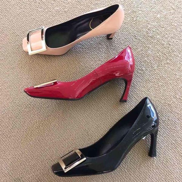 

pumps women square toe footwear hoof high heels shoes female party shallow shoes woman spring 2020 new, Black
