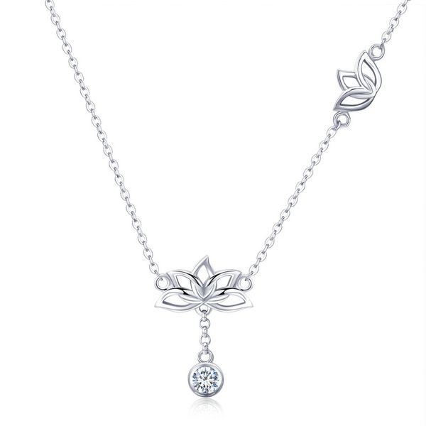 

wholesale fashion aaa cz lotus pendant necklace jewelry gifts for girl 100% real 925 sterling silver