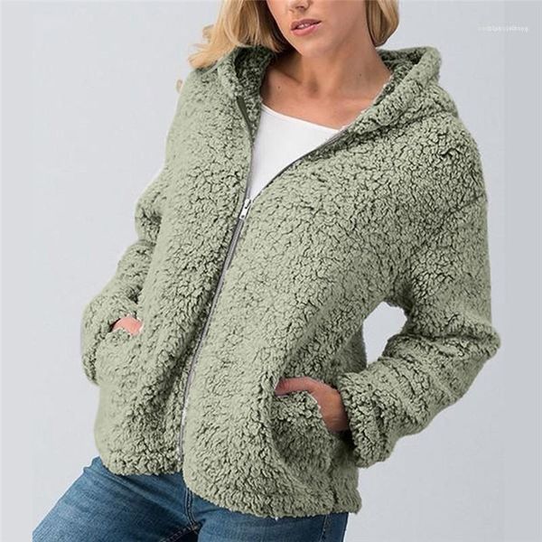 

pocket fur cardigan female hooded casual designer women faux fur coat solid donna zipper fly, Black