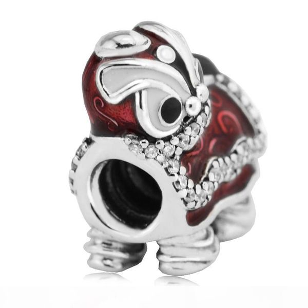 

fits designer bracelets chinese lion dance silver beads with clear cz 100% 925 sterling silver charms diy jewelry, Black