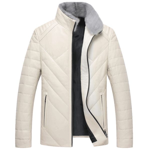 

genuine leather jacket men real collar coat duck down jacket men sheepskin leather jackets p-13-1462 my723, Black