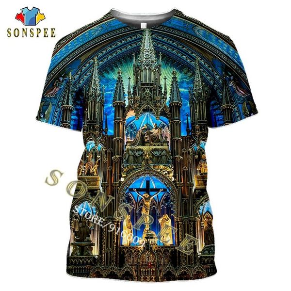 

church building summer 3d print shirts humor horror aesthetic men clothing