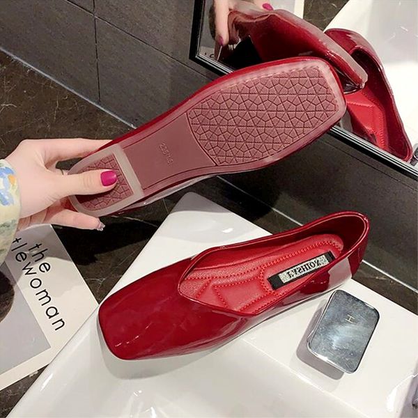 

eoeodoit square toe soft leather shoes flat heel anti skid women flats casual loafers slip on autumn new fashion ballet flats, Black
