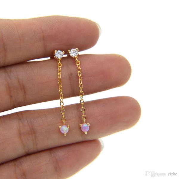 

2017 new arrive 18k gold plated fashion jewelry clear cubic zirconia cz fire opal stone chain tassel women, Golden;silver