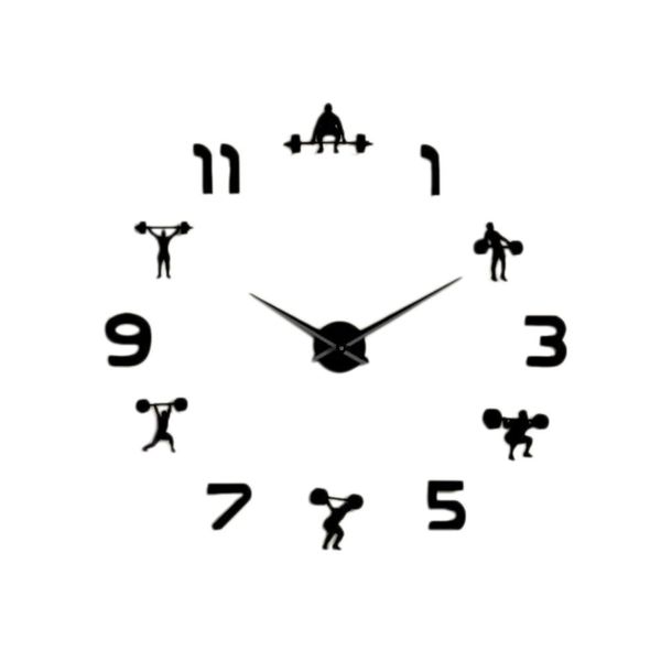 

weightlifting fitness room wall decor diy giant wall clock mirror effect powerlifting frameless large clock watch