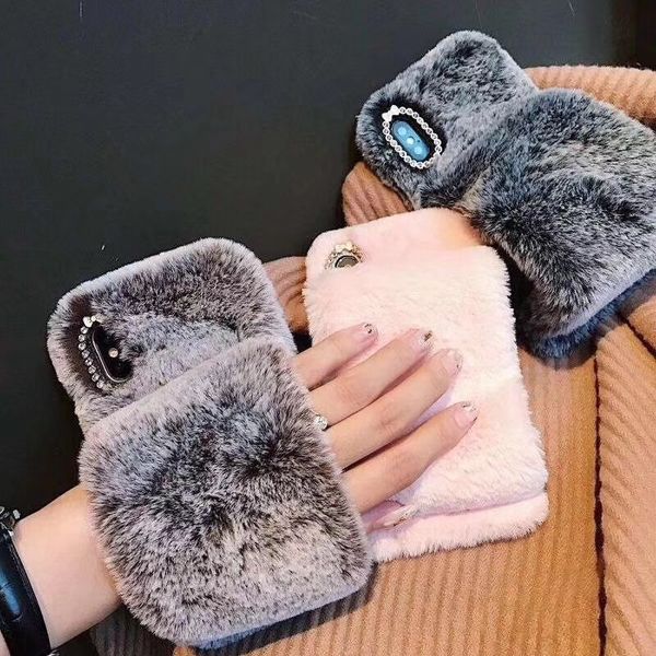 

luxury warm hands wrist strap for iphone 13 promax 7 8plus xr xs max 12 13pro furry fluffy soft tpu phone case for samsung s20 plus note20ul