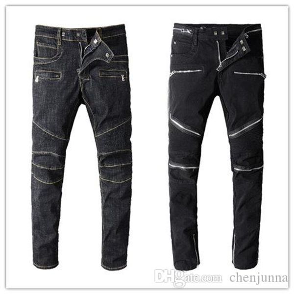 

2020ss mens jeans slim fit ripped jeans men hi-street mens distressed denim joggers knee holes washed destroyed men the elastic jeans #7689, Blue