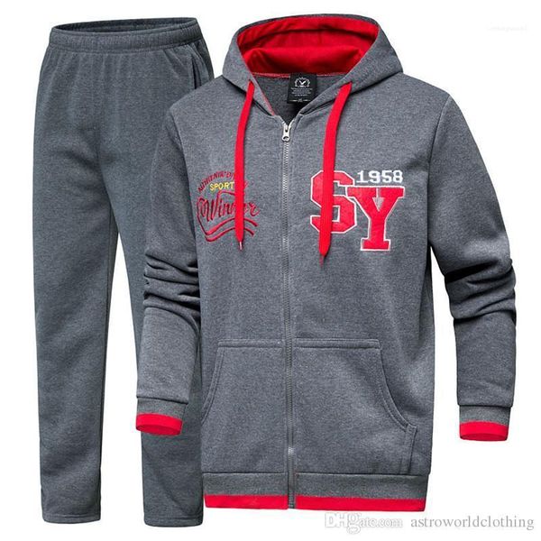 

designer tracksuits spring 2pcs sports sets hooded long sleeve two piece pants male clothing printed mens, Gray