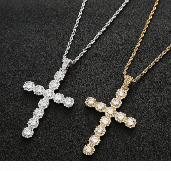 

large cuban cross pendant necklace with chain gold silver cubic zircon men women hip hop rock jewelry