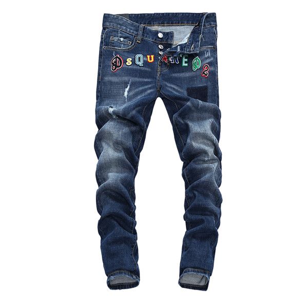 

new fashion men's jeans fashion blue denim designer jeans embroidery letters men's slim denim solid color hip-hop streetwear locom