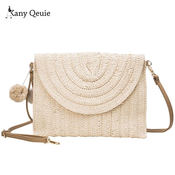 

vintage handmade rattan knit shoulder bag fashion hand strap bag buckle holiday beach messenger messenger handbag