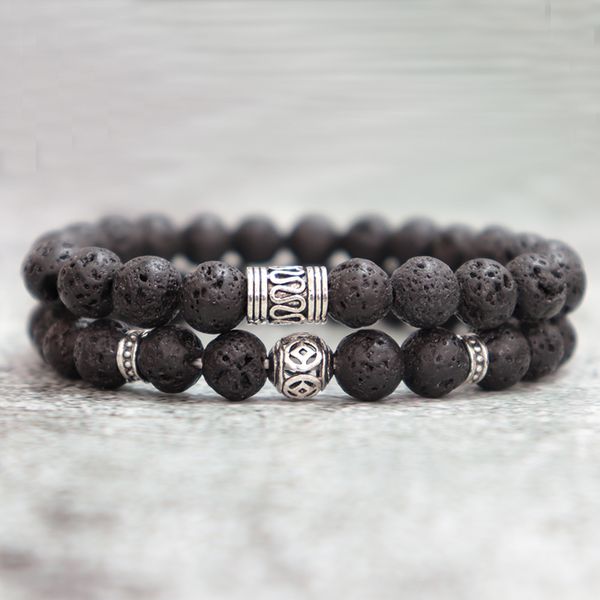 

2020 vintage sanskrit beads bracelets men women natural volcanic stone braslet yoga prayer jewelry viking brazalete pulseras, Golden;silver
