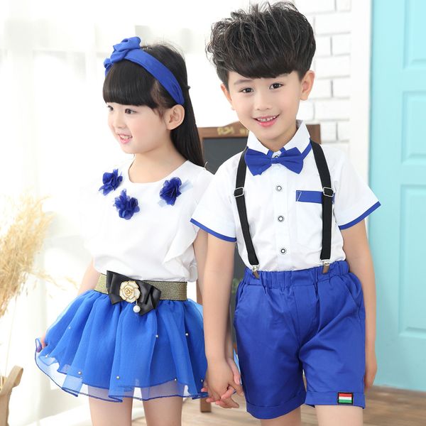

2020 summer children's school uniforms clothing set girls & boys performing clothes sets kindergarten kids clothing, White