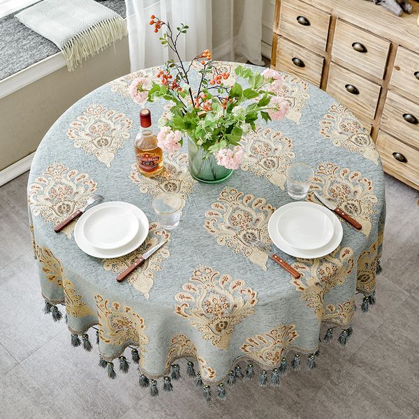 

luxury european style round table cloth with tassel embrodered jacquard table cover coffee house home decoration tablecloth