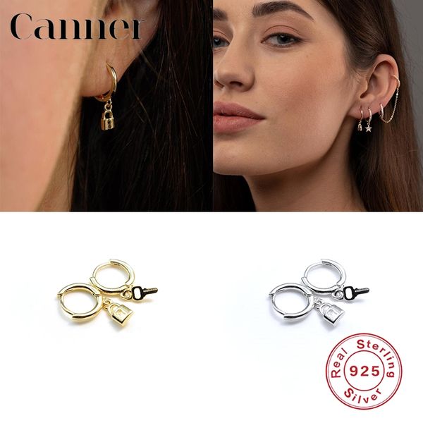 

canner trendy classic 925 sterling silver earrings keys lock huggie dangle drop earrings for women fine jewelry pendientes w5, Golden;silver