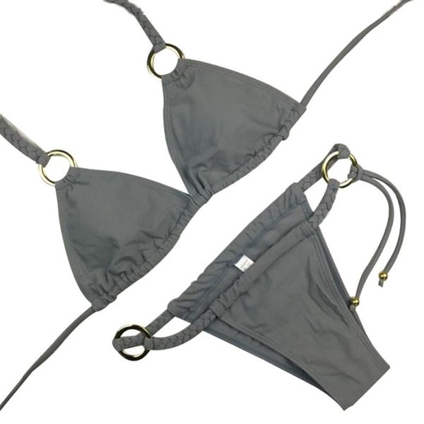 

stylish weave metal circle bikini sets swimsuit 4f4609, White;black