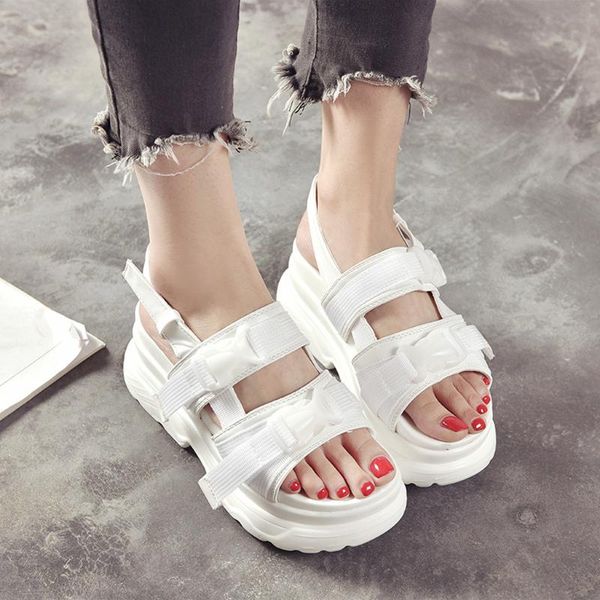 

summer women platform sandals casual wedge sandals for women comfortable high heels buckle leather shoes zapatos de mujer, Black