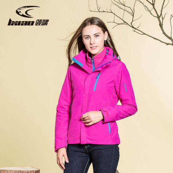 

lxiao hiking jacket women waterproof winter 2 pieces softshell fleece jackets outdoor sports thermal hiking skiing female coats, Blue;black
