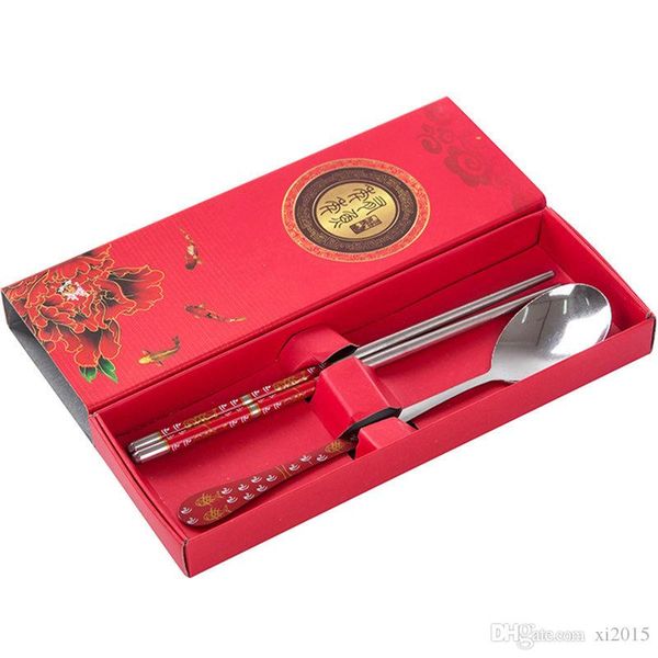 

chinese style chopsticks spoon set stainless steel tableware wedding gifts party favors for guests w9632
