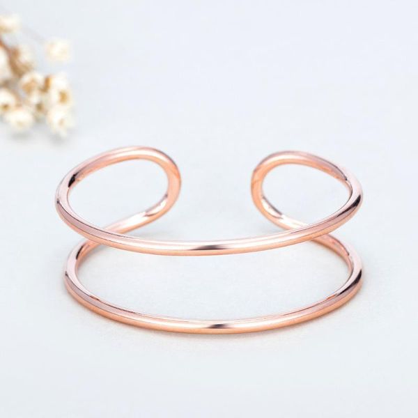 

925 sterling silver double layer open cuff bangle bracelet simple fashion party bangle jewelry for women gifts s-b294, Black