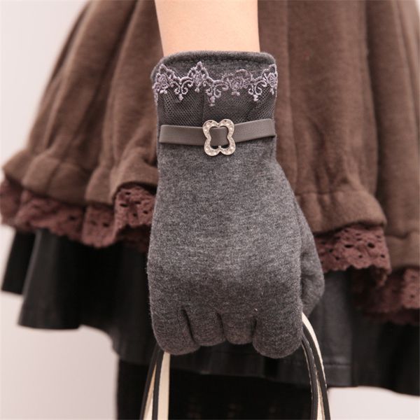 

five fingers gloves korea sweet style winter touched screen wrist for women, Blue;gray