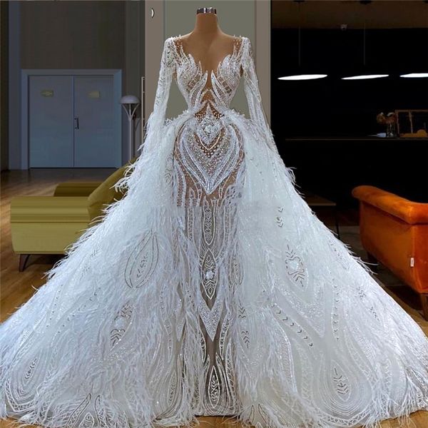 

white feathers puffy eveningdresses for wedding arabic robe de soiree couture aibye wedding dress kaftans pageant gowns dubai