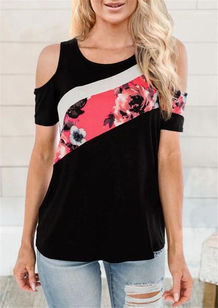 

women strapless leopard panelled tshirt summer short sleeve o-neck loose t shirt famale, White