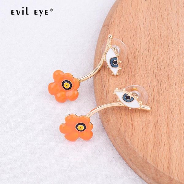 

stud evil eye flower charm earrings gold color alloy small turkish fashion jewelry for women girls female le480, Golden;silver