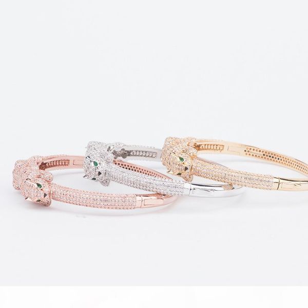 

designer jewelry luxury leopard head bracelets woman diamond animal bangle charms wedding engagement fine jewelry, Black