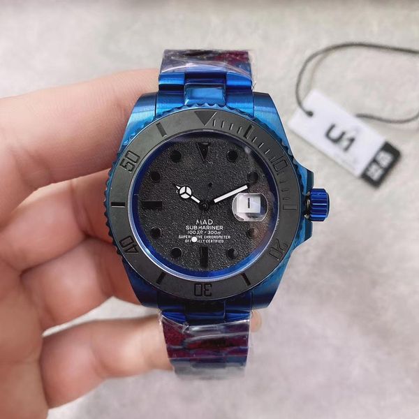 

Newest Sapphire MAD 116610 Mens Watch Blue Case Black Bezel Man Watches Automatic Mechanical Wristwatches With Blue Bracelet