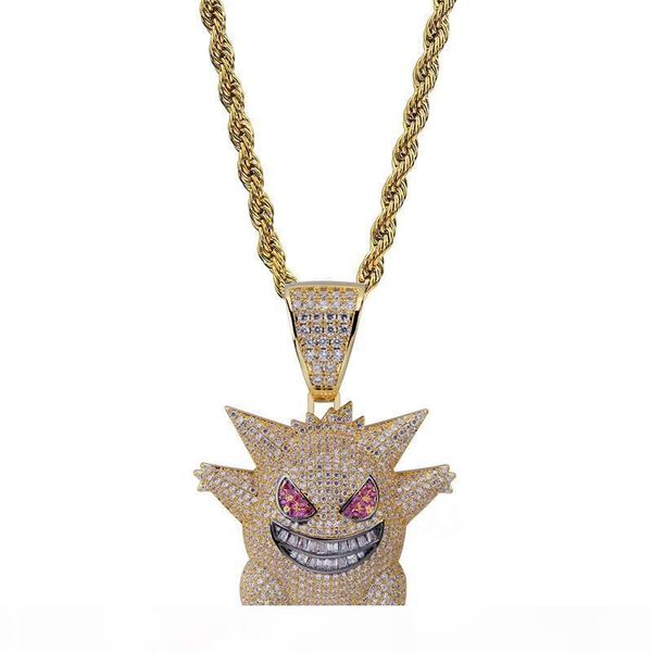 

full rhinestone gengar pendant necklace designer hip hop jewelry bling bling ice out necklace with 24 inch chain for men gift, Silver