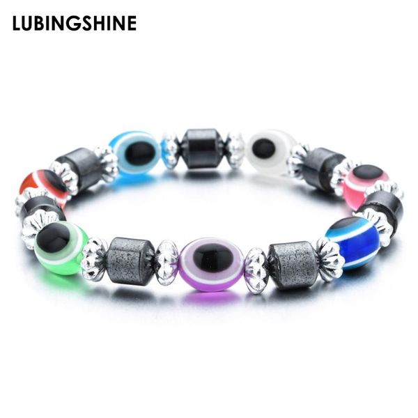 

fashion slimming weight loss bracelets turkey blue eye hematite beads bracelet bangle for women men cuff elastic sport jewelry, Red;blue
