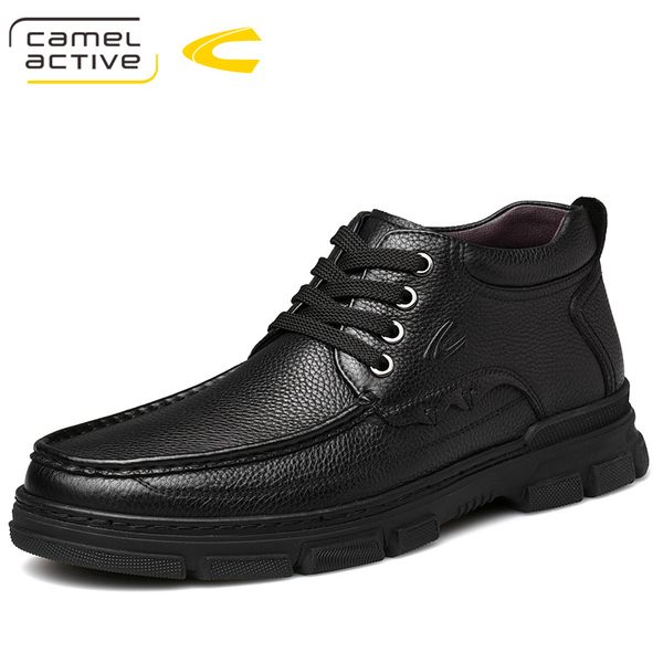 

camel active new outdoor men's casual shoes hand-stitched men shoes retro tooling scrub cowhide non-slip lightweight male boots, Black