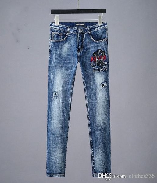 

2020 мужчины s designer jeans новое прибытие высочайшее качество brand men denim вышивка брюки мода дыры брюки мужские дизайнерские брюки че, Blue