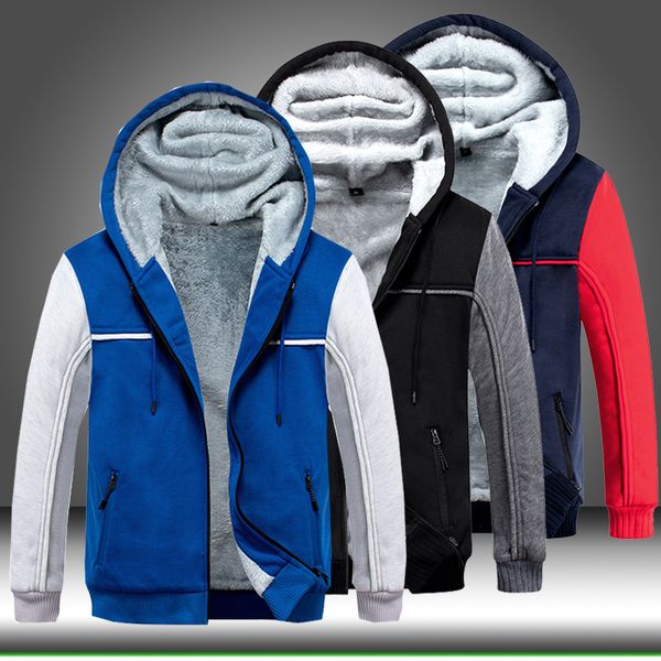 

warm winter coat men hooded casual outdoor men's fleece jacket parka fashion super thick zipper windbreaker mens hoodie overcoat, Black