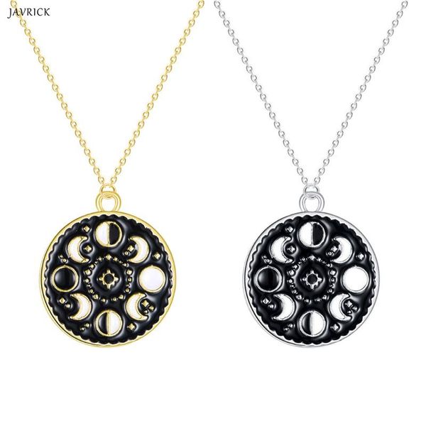 

luminous enamel round r phases of moon pendant necklace birth moon celestial glow in the dark fashion jewelry, Silver