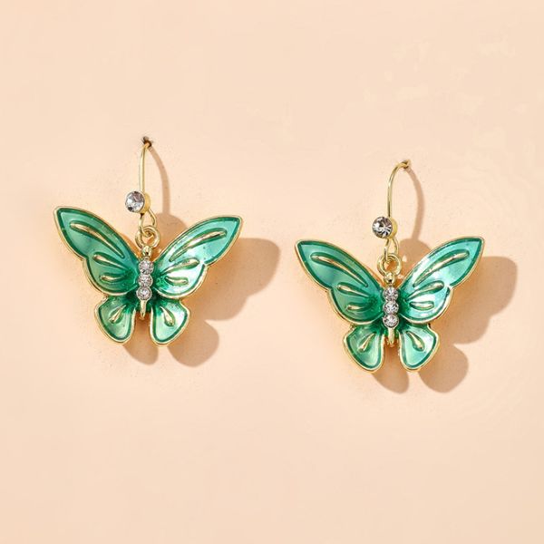 

европа и соединенные штаты новые бабочки серьги небольшие свежие ины ветер инкрустированные зеленый бриллиант бабочка цветы простые joker се, Golden;silver