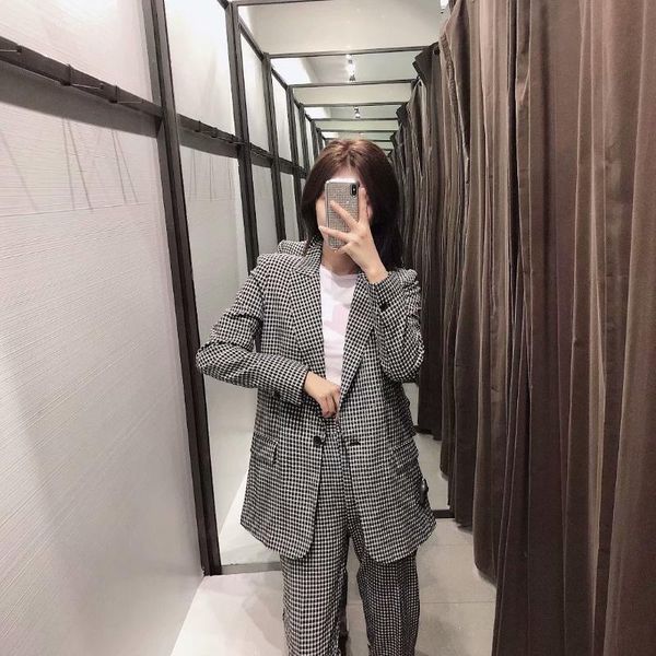 

women's jacket 2020 autumn new fashion casual temperament loose plaid print small suit single button coat jacket, White;black