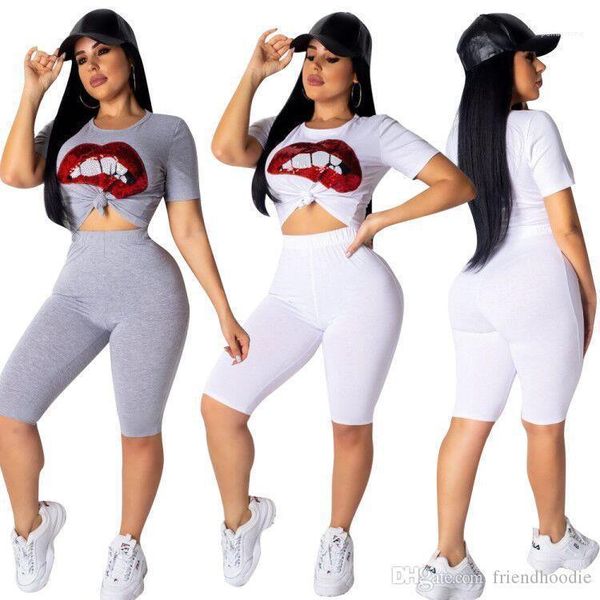

clothing sets sequined lip designer tracksuits women summer 2pcs suits shorts, White