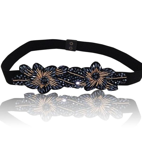 

women leather belts floral rhinestone belt buckles stretchy elastic crystal waist belt fashion design waistband d070816, Black;brown