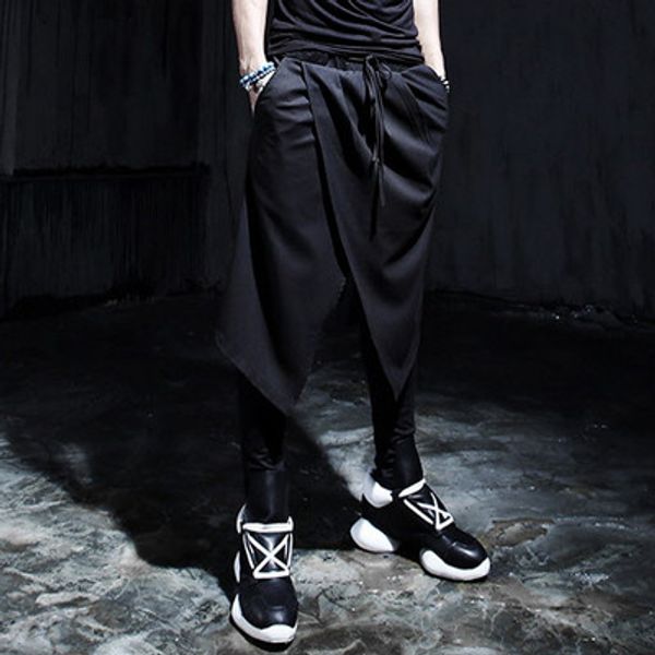 

27-44 big yards male western-style trousers male personality slim culottes boot cut jeans gothic skirt fashion casual pants, Black