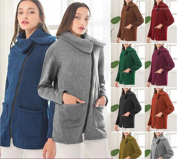 

thick side zipper long sleeve casual coat with pockets fashion solid color femme vestidoes womens jacket winter, Black;brown