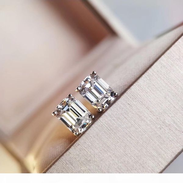 

s925 sivler simple style rectangle shape stud earring with sparkly diamond no fade color for women charm jewelry ps8644, Golden