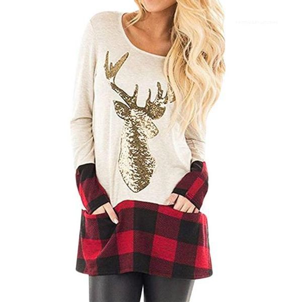 

щитовые футболки мода золотой олень печатный тройники повседневный длинными рукавами crew neck тройники женская одежда женская дизайнерская, White