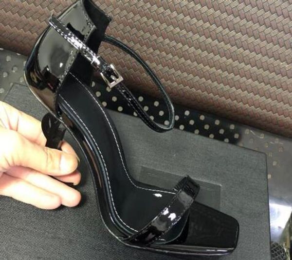 

classics brand sandals women high heel sandals 10cm letter heel women patent leather red wedding shoes 35-43 no box, Black